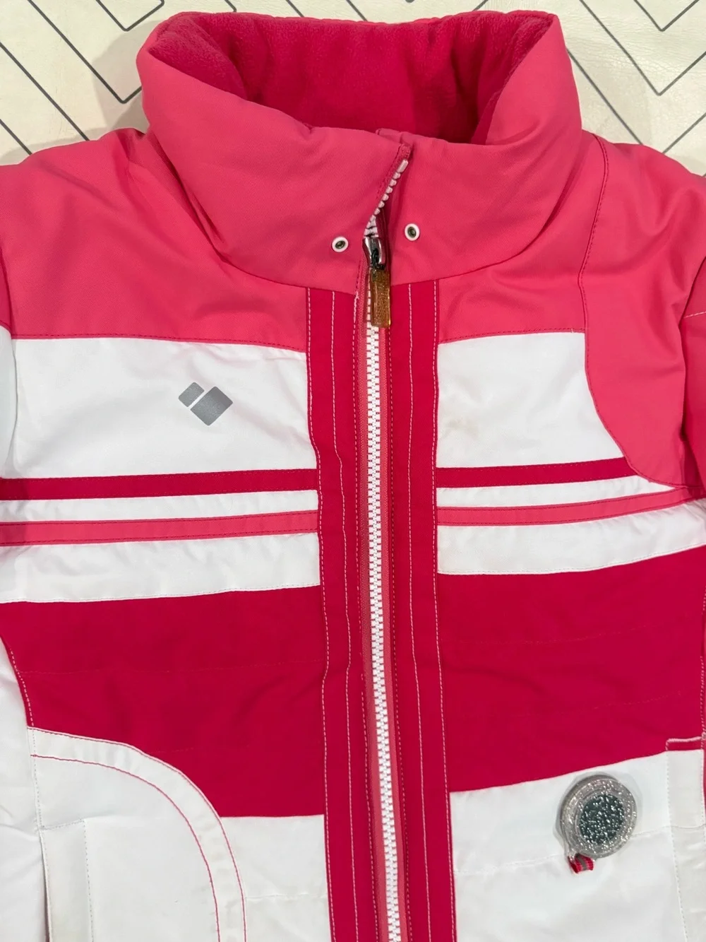 Obermeyer Pink and White Ski Puffer Jacket